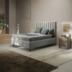 Garnero Arredamenti Letti Matrimoniali|Letti Matrimoniali-Letto contenitore matrimoniale 160x195 imbottito tessuto grigio CozyCubby Tessuto Vellutato Grigio
