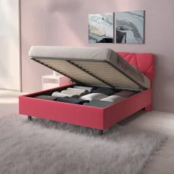 Garnero Arredamenti Letti Matrimoniali|Letti Matrimoniali-Letto contenitore matrimoniale 160x195 imbottito tessuto rosa LuxeSleep Tessuto Lycra Fucsia