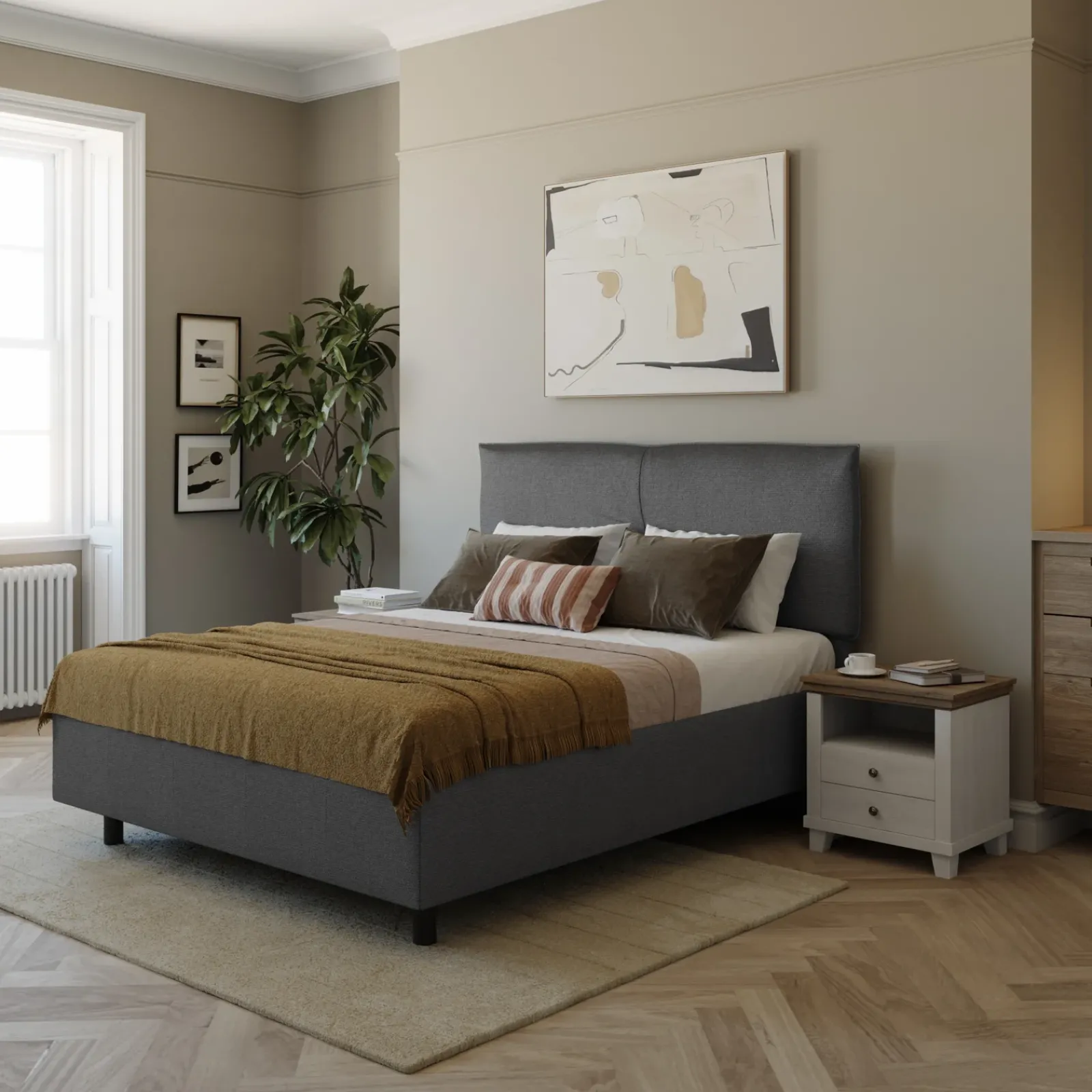 Garnero Arredamenti Letti Matrimoniali|Letti Matrimoniali-Letto contenitore matrimoniale 160x195cm imbottito tessuto antracite EliteDreams Tessuto Woven Antracite