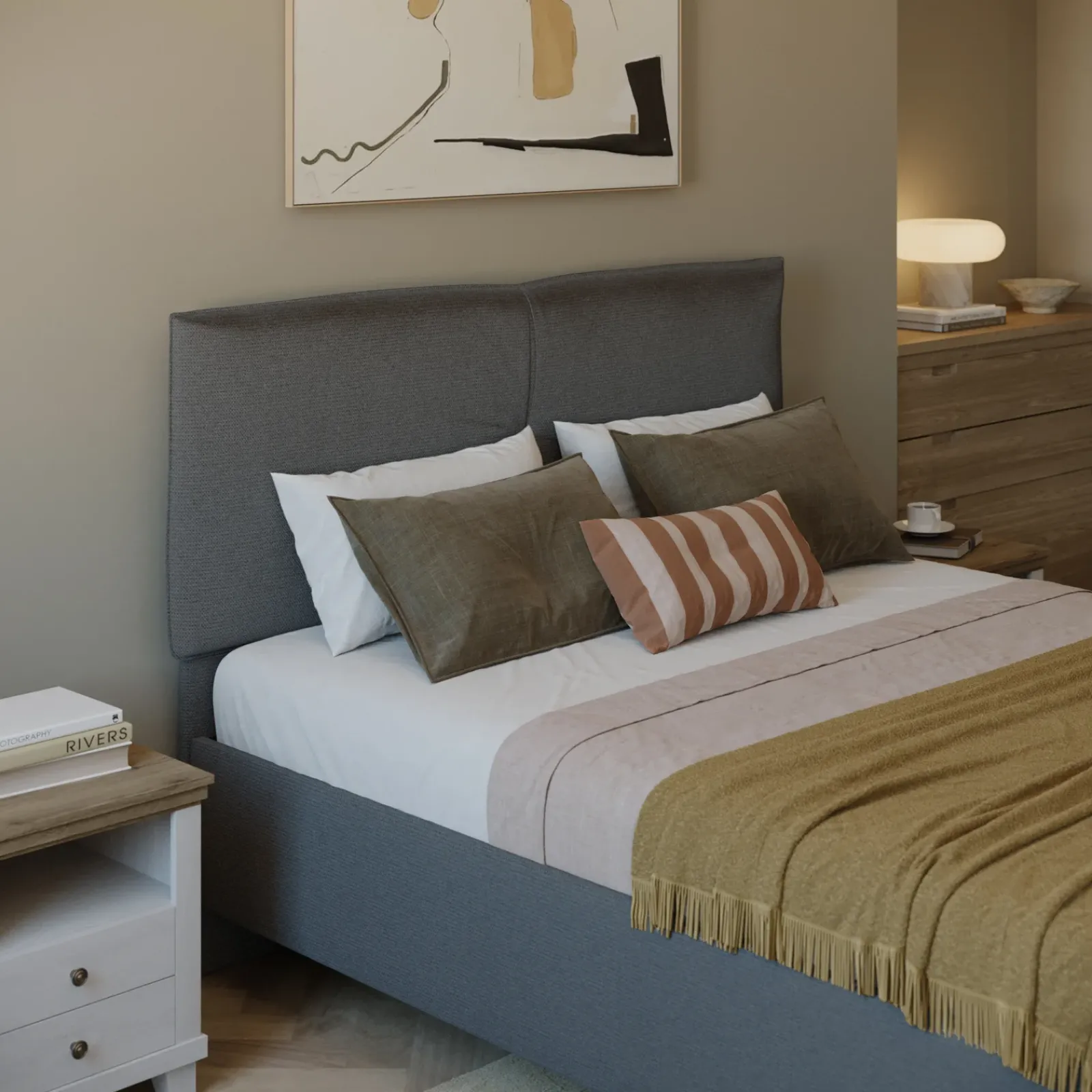 Garnero Arredamenti Letti Matrimoniali|Letti Matrimoniali-Letto contenitore matrimoniale 160x195cm imbottito tessuto antracite EliteDreams Tessuto Woven Antracite