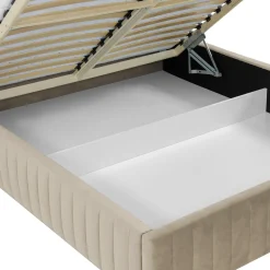 Garnero Arredamenti Letti Matrimoniali|Letti Matrimoniali-Letto contenitore matrimoniale 160x200 imbottito velluto beige Poffi Tessuto Vellutato Lucido Beige
