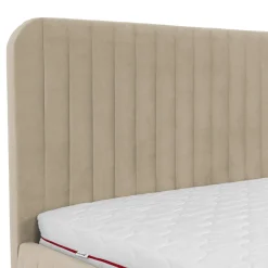 Garnero Arredamenti Letti Matrimoniali|Letti Matrimoniali-Letto contenitore matrimoniale 160x200 imbottito velluto beige Poffi Tessuto Vellutato Lucido Beige