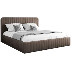 Garnero Arredamenti Letti Oversize-Letto contenitore matrimoniale oversize 180x200 imbottito velluto marrone Poffi Tessuto Vellutato Lucido Marrone