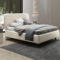 Garnero Arredamenti Letti Matrimoniali|Letti Matrimoniali-Letto contenitore matrimoniale 160x195cm imbottito tessuto bianco sabbia DreamLift Tessuto Woven Bianco