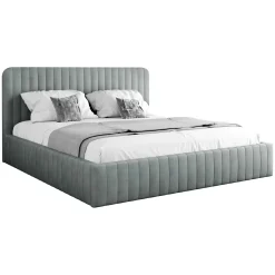 Garnero Arredamenti Letti Oversize-Letto contenitore matrimoniale oversize 180x200 imbottito velluto grigio Poffi Tessuto Vellutato Lucido Grigio