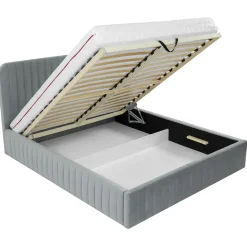 Garnero Arredamenti Letti Oversize-Letto contenitore matrimoniale oversize 180x200 imbottito velluto grigio Poffi Tessuto Vellutato Lucido Grigio