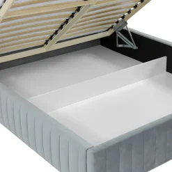 Garnero Arredamenti Letti Oversize-Letto contenitore matrimoniale oversize 180x200 imbottito velluto grigio Poffi Tessuto Vellutato Lucido Grigio