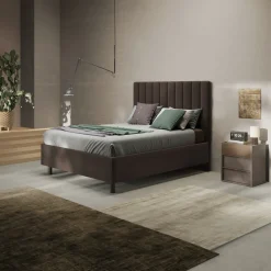 Garnero Arredamenti Letti Matrimoniali|Letti Matrimoniali-Letto contenitore matrimoniale 160x195cm imbottito tessuto marrone CozyCubby Tessuto Vellutato Marrone