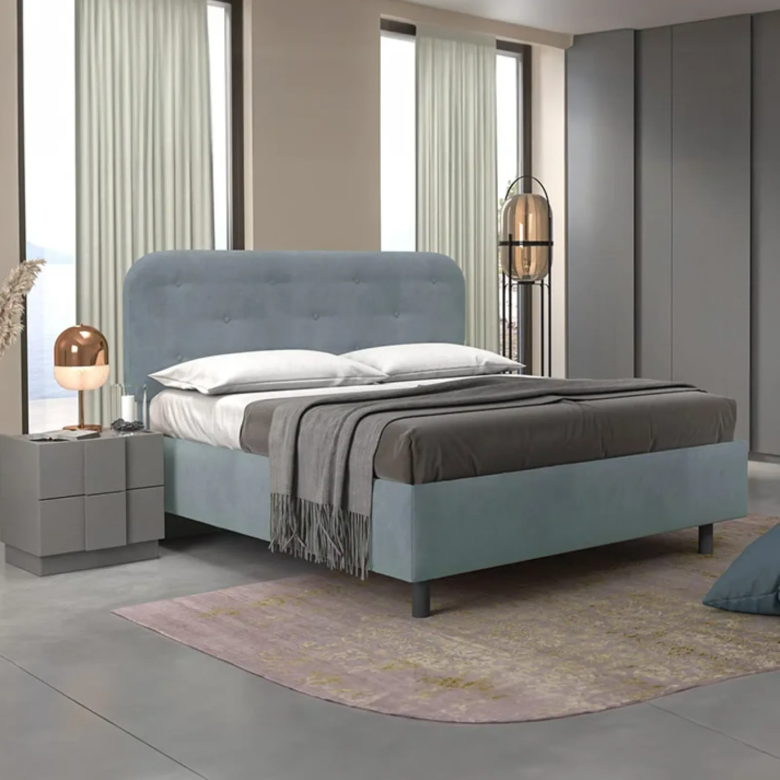 Garnero Arredamenti Letti Matrimoniali|Letti Matrimoniali-Letto contenitore matrimoniale 160x195cm imbottito tessuto azzurro DreamLift Tessuto Woven Azzurro