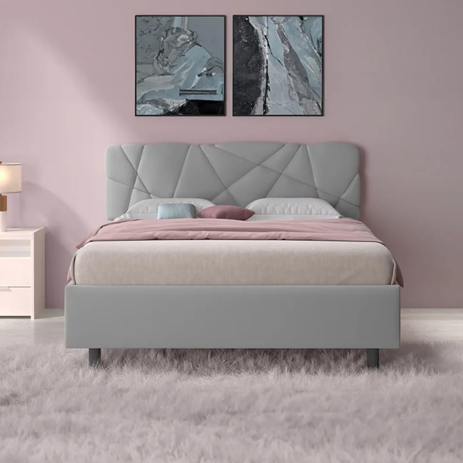 Garnero Arredamenti Letti Matrimoniali|Letti Matrimoniali-Letto contenitore matrimoniale 160x195 imbottito tessuto grigio LuxeSleep Tessuto Lycra Grigio