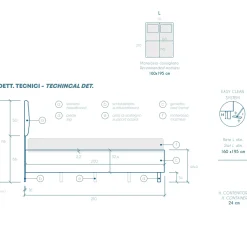 Garnero Arredamenti Letti Matrimoniali|Letti Matrimoniali-Letto contenitore matrimoniale 160x195 imbottito tessuto grigio LuxeSleep Tessuto Lycra Grigio