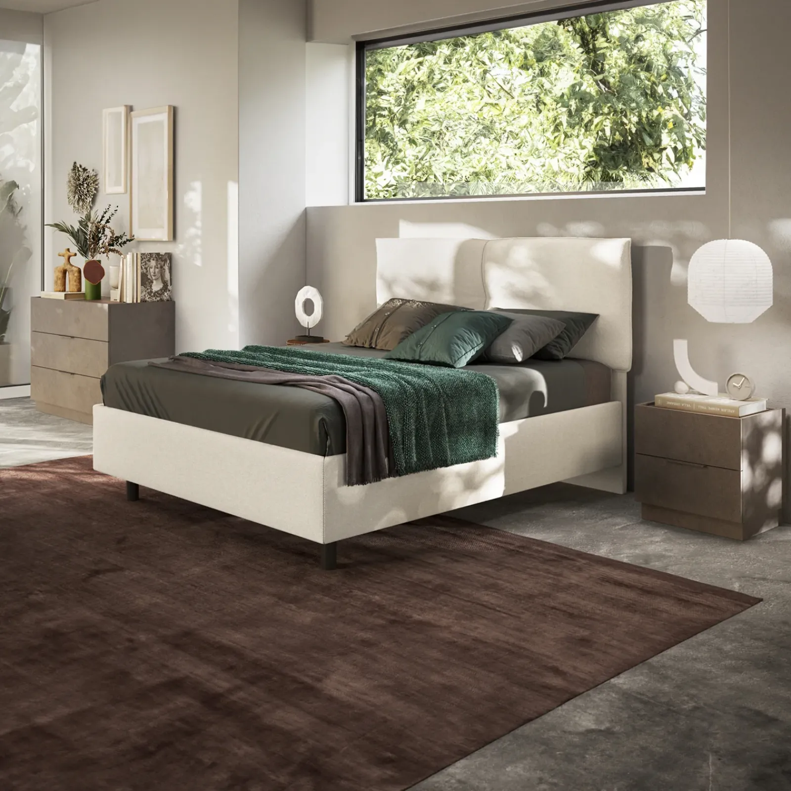 Garnero Arredamenti Letti Matrimoniali|Letti Matrimoniali-Letto contenitore matrimoniale 160x195cm imbottito tessuto bianco EliteDreams Tessuto Woven Bianco