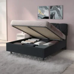 Garnero Arredamenti Letti Matrimoniali|Letti Matrimoniali-Letto contenitore matrimoniale 160x195 imbottito tessuto antracite LuxeSleep Tessuto Lycra Antracite