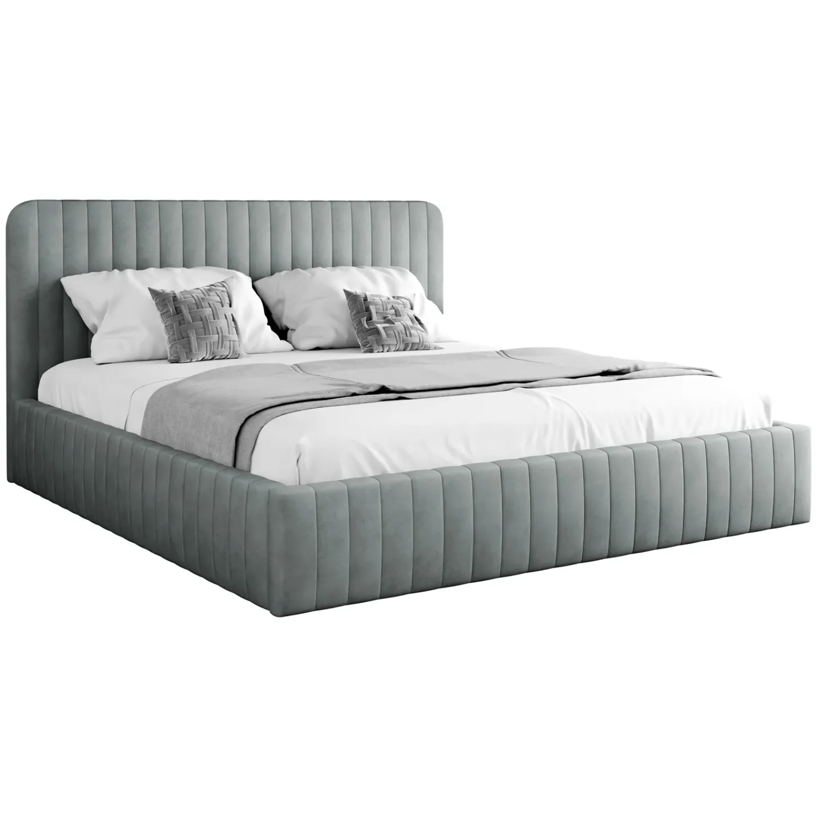 Garnero Arredamenti Letti Matrimoniali|Letti Matrimoniali-Letto contenitore matrimoniale 160x200 imbottito velluto grigio Poffi Tessuto Vellutato Lucido Grigio