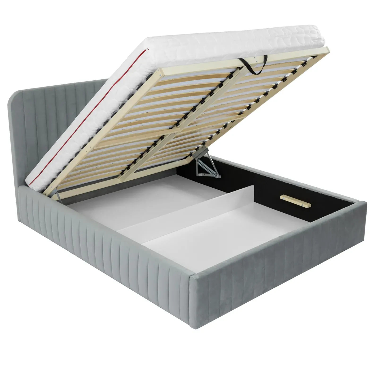 Garnero Arredamenti Letti Matrimoniali|Letti Matrimoniali-Letto contenitore matrimoniale 160x200 imbottito velluto grigio Poffi Tessuto Vellutato Lucido Grigio