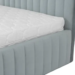 Garnero Arredamenti Letti Matrimoniali|Letti Matrimoniali-Letto contenitore matrimoniale 160x200 imbottito velluto grigio Poffi Tessuto Vellutato Lucido Grigio
