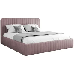 Garnero Arredamenti Letti Oversize-Letto contenitore matrimoniale oversize 180x200 imbottito velluto rosa Poffi Tessuto Vellutato Lucido Rosa