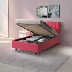Garnero Arredamenti Letti Piazza E Mezza|Letti Per Bambini E Ragazzi-Letto contenitore una piazza e mezza 120x195cm imbottito tessuto rosa LuxeSleep Tessuto Lycra Fucsia