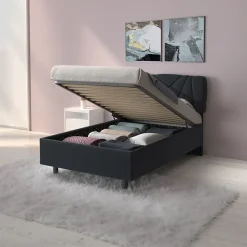 Garnero Arredamenti Letti Piazza E Mezza|Letti Per Bambini E Ragazzi-Letto contenitore una piazza e mezza 120x195 imbottito tessuto antracite LuxeSleep Tessuto Lycra Antracite
