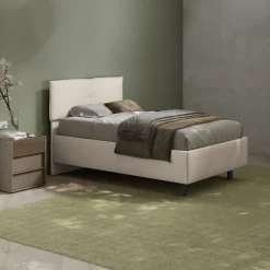 Garnero Arredamenti Letti Piazza E Mezza|Letti Per Bambini E Ragazzi-Letto contenitore una piazza e mezza 120x195 imbottito tessuto bianco sabbia EliteDreams Tessuto Woven Bianco