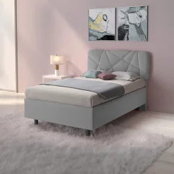 Garnero Arredamenti Letti Piazza E Mezza|Letti Per Bambini E Ragazzi-Letto contenitore una piazza e mezza 120x195cm imbottito tessuto grigio LuxeSleep Tessuto Lycra Grigio