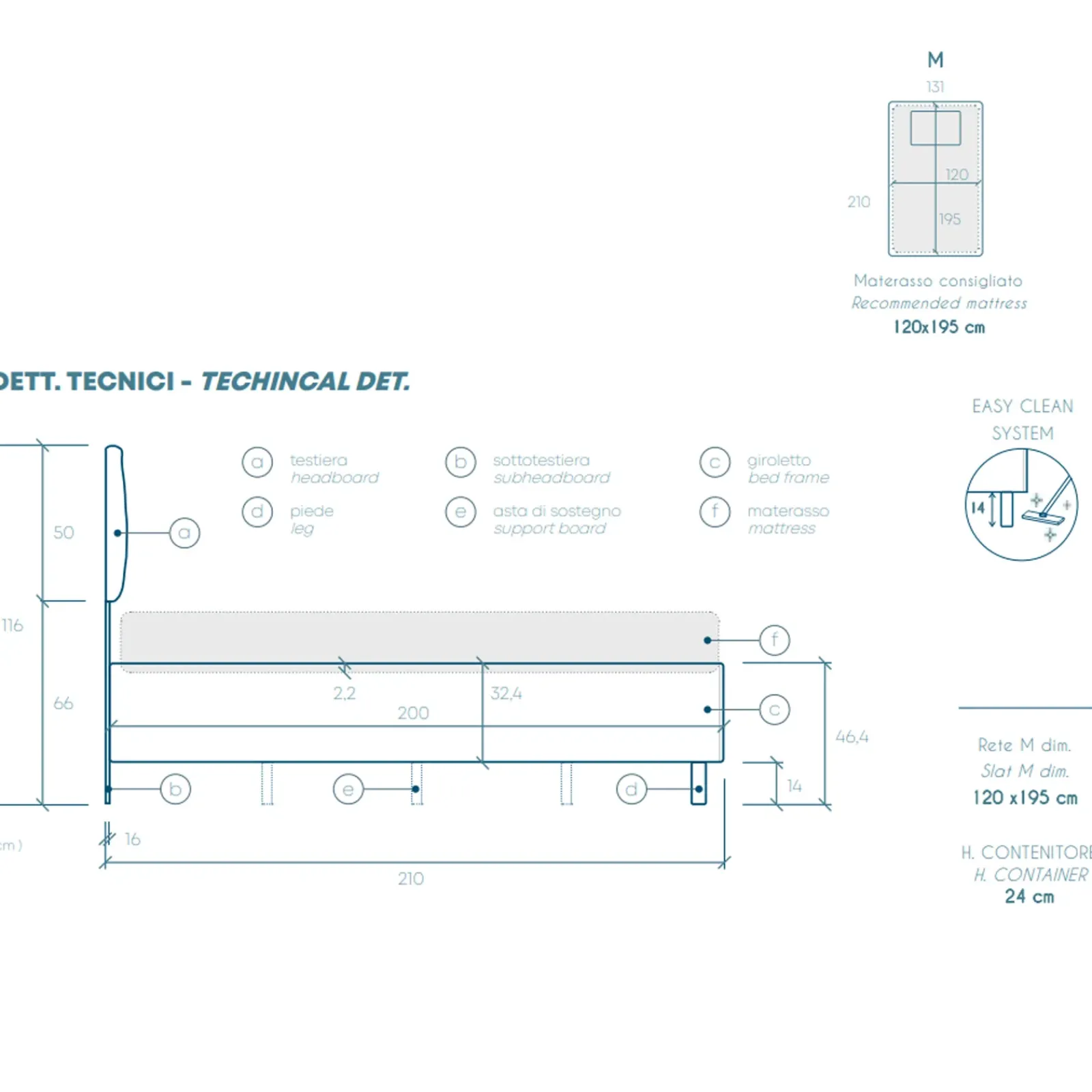 Garnero Arredamenti Letti Piazza E Mezza|Letti Per Bambini E Ragazzi-Letto contenitore una piazza e mezza 120x195 imbottito tessuto azzurro LuxeSleep Tessuto Lycra Azzurro