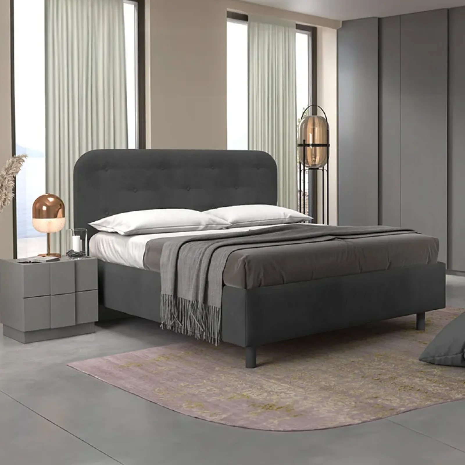 Garnero Arredamenti Letti Piazza E Mezza|Letti Per Bambini E Ragazzi-Letto contenitore una piazza e mezza 120x195cm imbottito tessuto antracite DreamLift Tessuto Woven Antracite