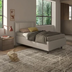 Garnero Arredamenti Letti Per Cameretta|Letti Piazza E Mezza-Letto contenitore una piazza e mezza 120x195cm imbottito tessuto tortora CozyHaven Tessuto Woven Tortora
