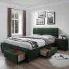 Garnero Arredamenti Letti Matrimoniali|Letti Matrimoniali-Letto imbottito in velluto con cassettoni 160x200cm verde Quincy