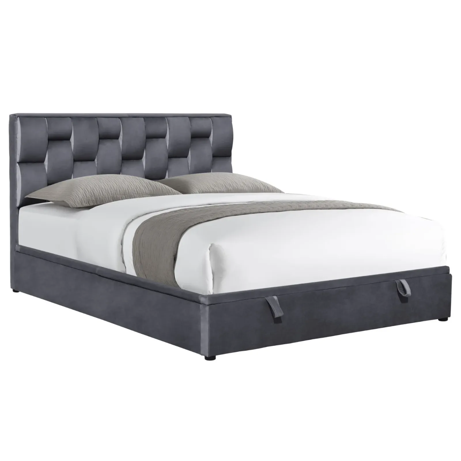 Garnero Arredamenti Letti Matrimoniali|Letti Matrimoniali-Letto imbottito matrimoniale in velluto con contenitore 160x200cm grigio Arena