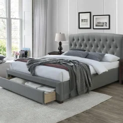 Garnero Arredamenti Letti Matrimoniali|Letti Matrimoniali-Letto matrimoniale con cassettoni in tessuto 160x200cm grigio Cathedral