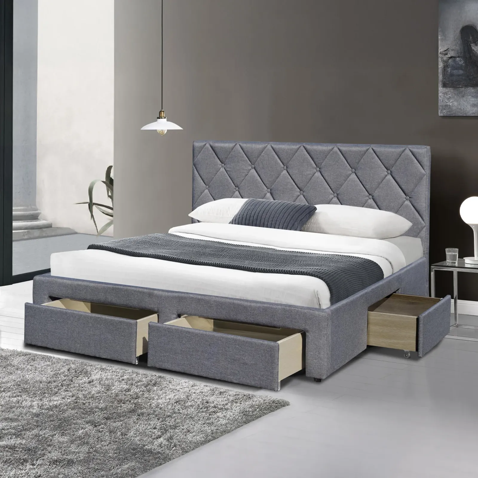 Garnero Arredamenti Letti Matrimoniali|Letti Matrimoniali-Letto matrimoniale con cassettoni 160x200cm grigio nero Galileo