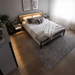 Garnero Arredamenti Letti Matrimoniali|Letti Matrimoniali-Letto matrimoniale contenitore 160x200cm con LED e presa USB-C grigio nero rovere Luna