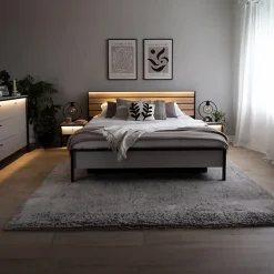 Garnero Arredamenti Letti Matrimoniali|Letti Matrimoniali-Letto matrimoniale contenitore 160x200cm con LED e presa USB-C grigio nero rovere Luna