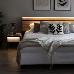 Garnero Arredamenti Letti Matrimoniali|Letti Matrimoniali-Letto matrimoniale contenitore 160x200cm con LED e presa USB-C grigio nero rovere Luna