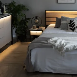 Garnero Arredamenti Letti Matrimoniali|Letti Matrimoniali-Letto matrimoniale contenitore 160x200cm con LED e presa USB-C grigio nero rovere Luna