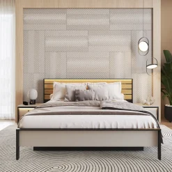 Garnero Arredamenti Letti Matrimoniali|Letti Matrimoniali-Letto matrimoniale contenitore 160x200cm con LED e presa USB-C grigio nero rovere Luna