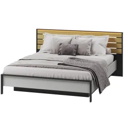 Garnero Arredamenti Letti Matrimoniali|Letti Matrimoniali-Letto matrimoniale contenitore 160x200cm con LED e presa USB-C grigio nero rovere Luna