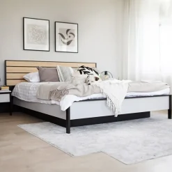 Garnero Arredamenti Letti Matrimoniali|Letti Matrimoniali-Letto matrimoniale contenitore 160x200cm con LED e presa USB-C grigio nero rovere Luna