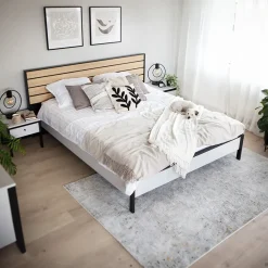 Garnero Arredamenti Letti Matrimoniali|Letti Matrimoniali-Letto matrimoniale contenitore 160x200cm con LED e presa USB-C grigio nero rovere Luna