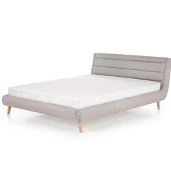 Garnero Arredamenti Letti Matrimoniali|Letti Matrimoniali-Letto matrimoniale in tessuto 160x200cm grigio chiaro legno naturale Pompei Gihome®