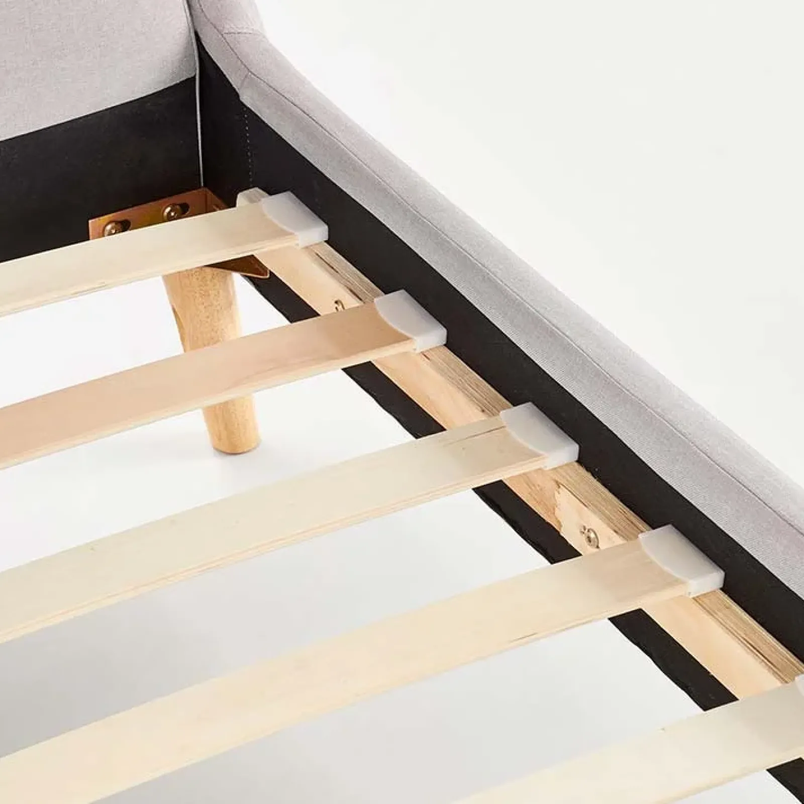 Garnero Arredamenti Letti Matrimoniali|Letti Matrimoniali-Letto matrimoniale in tessuto 160x200cm grigio chiaro legno naturale Pompei Gihome®