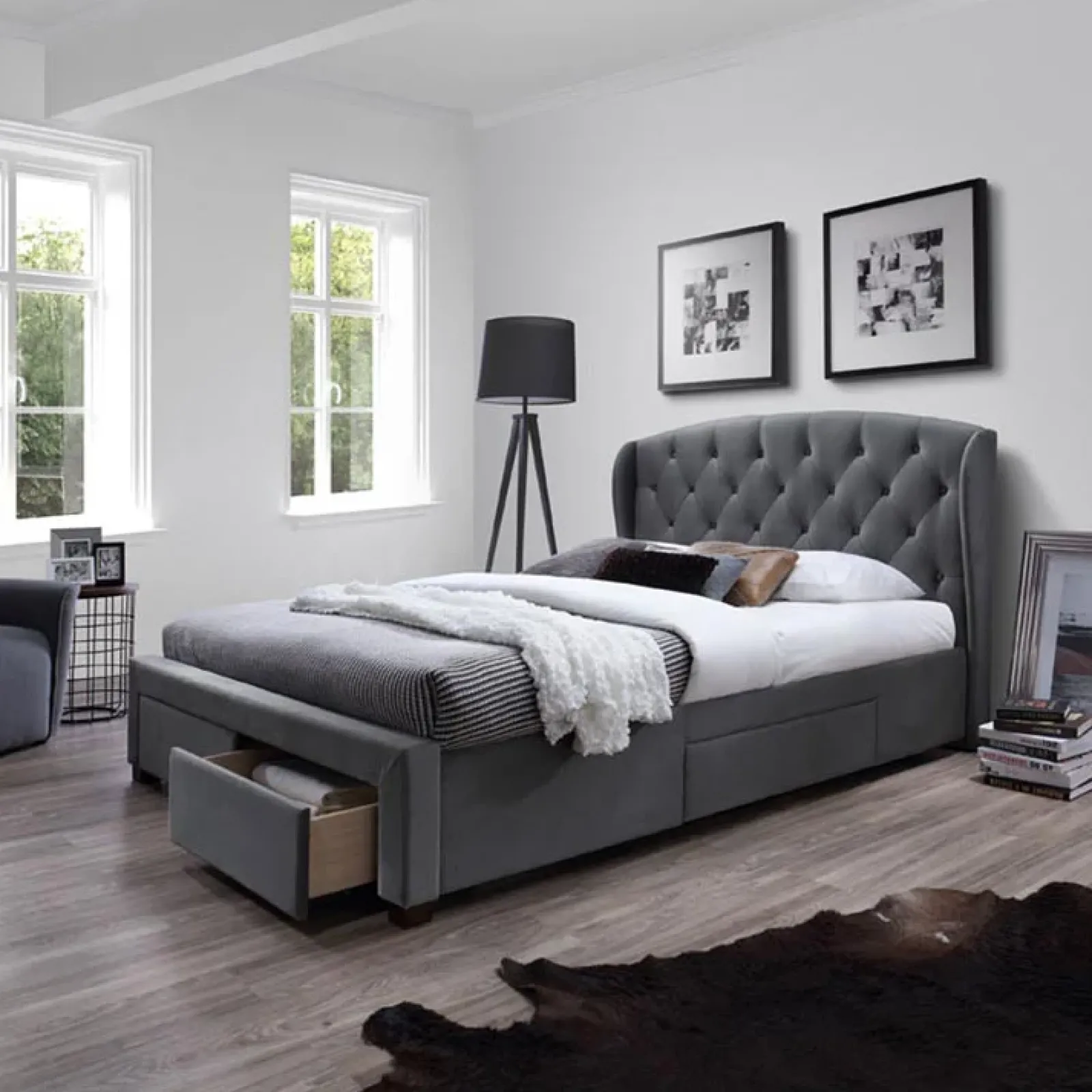 Garnero Arredamenti Letti Matrimoniali|Letti Matrimoniali-Letto matrimoniale in tessuto con cassetti 160x200cm Ravello Gihome® Grigio