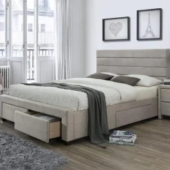 Garnero Arredamenti Letti Matrimoniali|Letti Matrimoniali-Letto matrimoniale moderno in tessuto 160x200cm beige noce Giusy