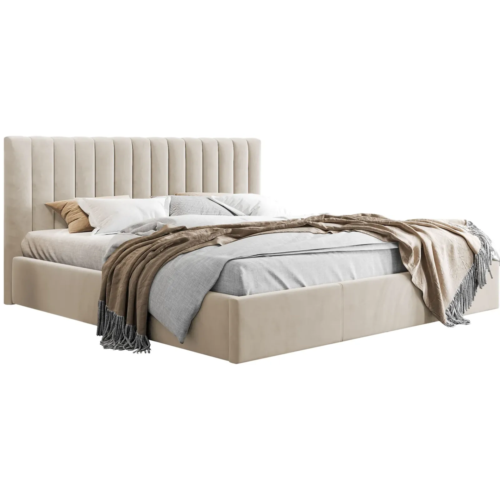 Garnero Arredamenti Letti Oversize-Letto matrimoniale oversize 180x200 cm con rete contenitore imbottito beige Orione Tessuto Fresco Beige