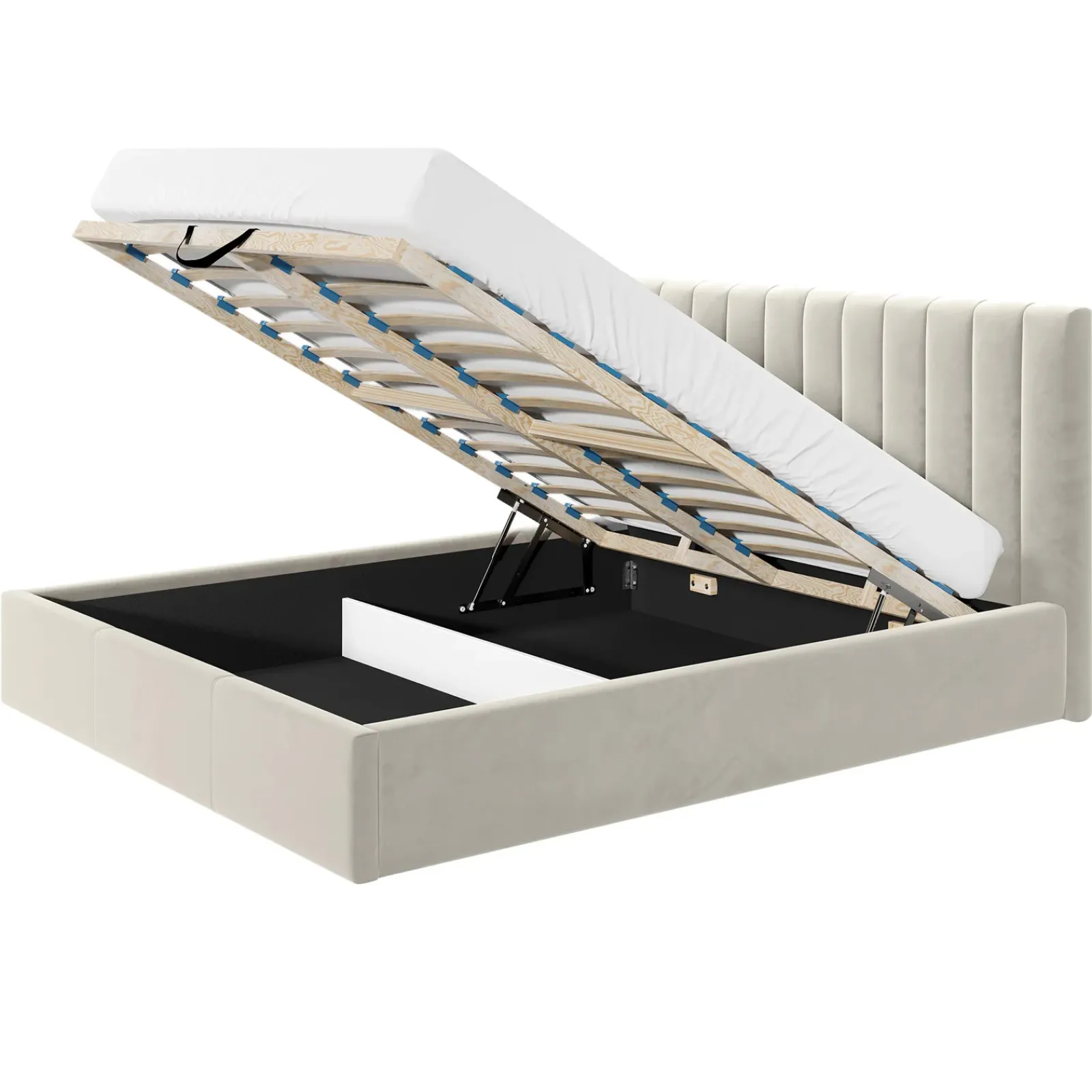 Garnero Arredamenti Letti Oversize-Letto matrimoniale oversize 180x200 cm con rete contenitore imbottito beige Orione Tessuto Fresco Beige