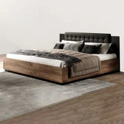 Garnero Arredamenti Letti Oversize-Letto matrimoniale oversize 180x200cm con rete contenitore quercia scuro nero Vulcano Noce