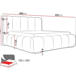 Garnero Arredamenti Letti Oversize-Letto matrimoniale oversize 180x200 cm con rete contenitore imbottito beige Cometa Tessuto Paros Beige