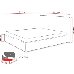 Garnero Arredamenti Letti Oversize-Letto matrimoniale oversize 180x200 cm con rete contenitore imbottito grigio Orione Tessuto Fresco Grigio