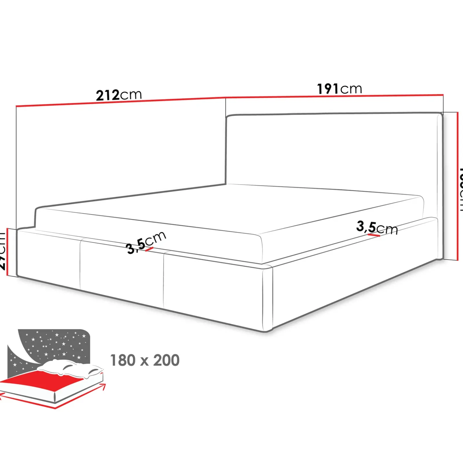 Garnero Arredamenti Letti Oversize-Letto matrimoniale oversize 180x200 cm con rete contenitore imbottito grigio chiaro Silla